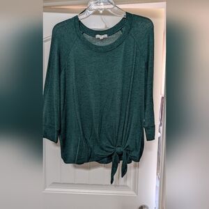 Nine Britton Dark Green Tie-Front Long Sleeve Top